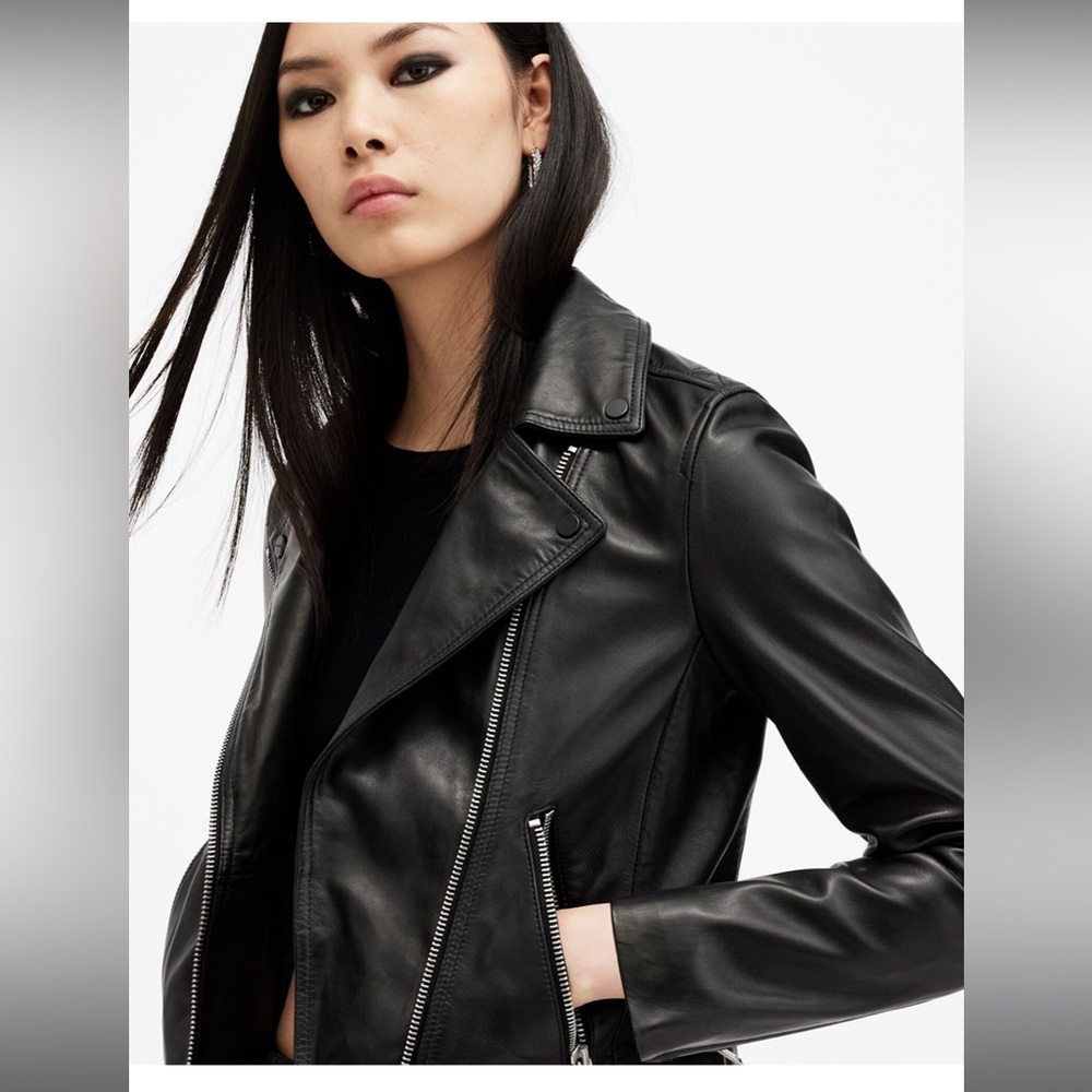 All Saints Black Leather Biker Jacket Bomber